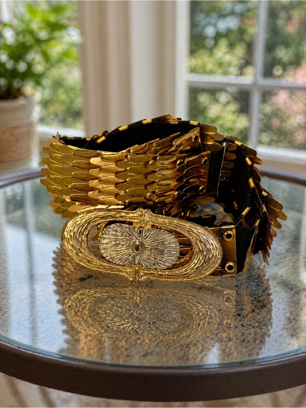 Womens Vintage Gold Metal Belt Snake Fish Scale Disco Retro Flower Buckle Slinky